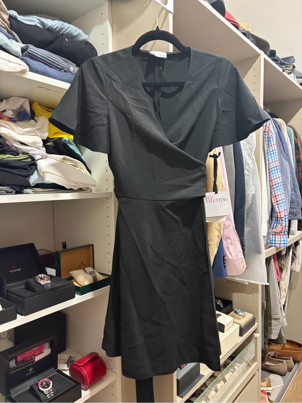 RED Valentino Black Short Sleeve Wrap-Style Dress